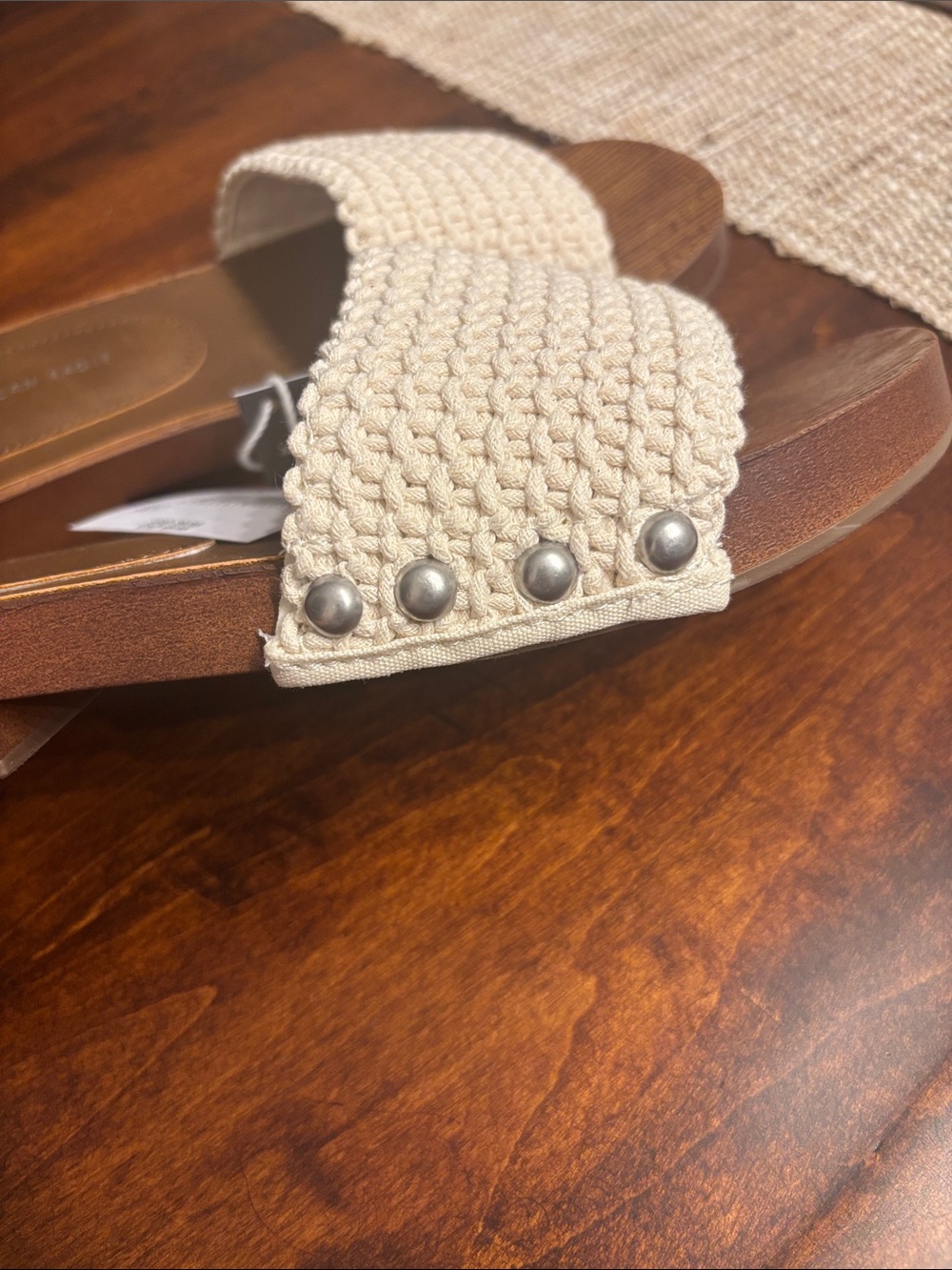 American Eagle Outfitters Cream Crochet Slide Sandals with Brown Footbed - Picture 3 of 3